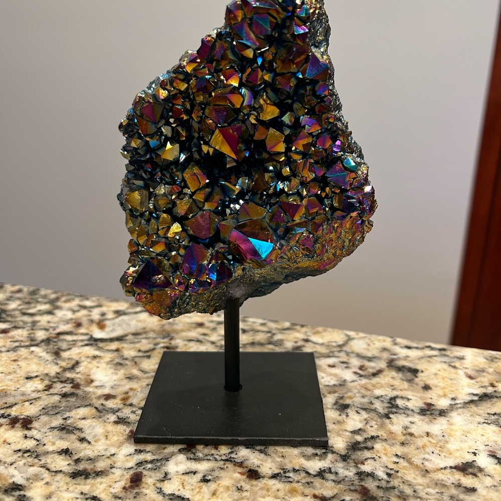 Iridescent Crystal Sculpture on Stand